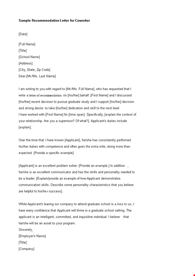 sample recommendation letter for coworker template