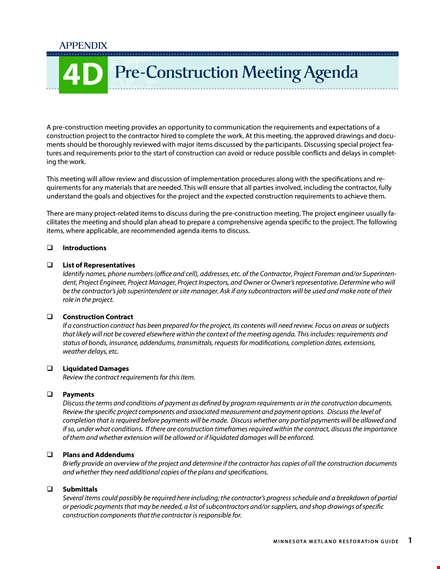 pre construction meeting agenda template - efficiently discuss project details with contractor template