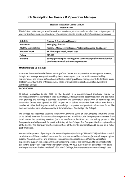 financial operations manager job description template