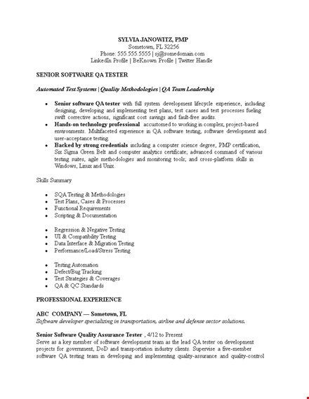 software tester resume sample for experience template