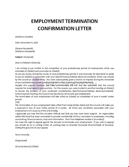 employment termination confirmation letter template