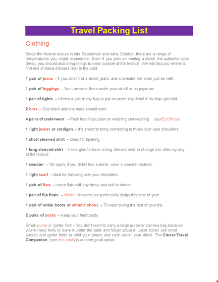 ultimate packing list template for festivals and dirndls template