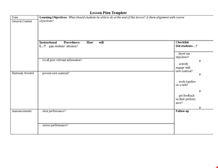 effective lesson plan template for student learning objectives template
