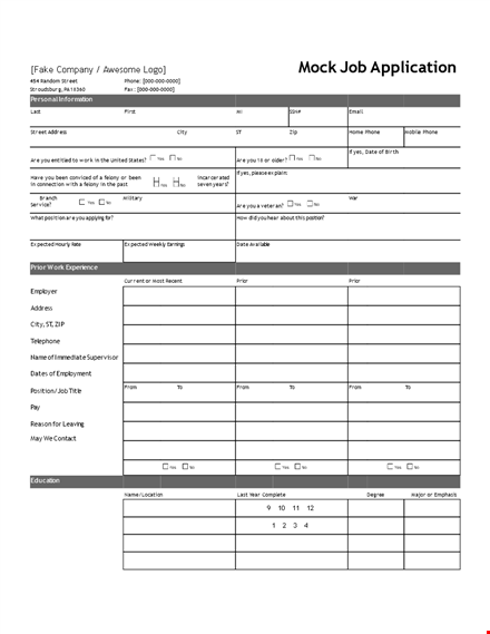 printable blank job application template