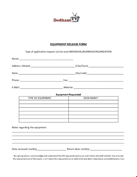 equipment release form template - simplify equipment return template