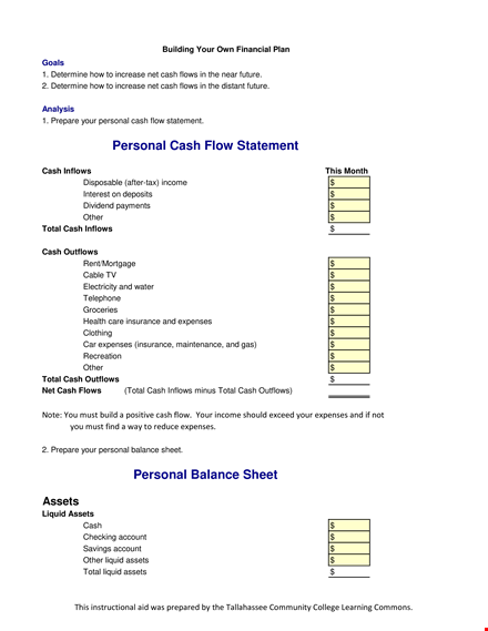 personal cash flow statement template template