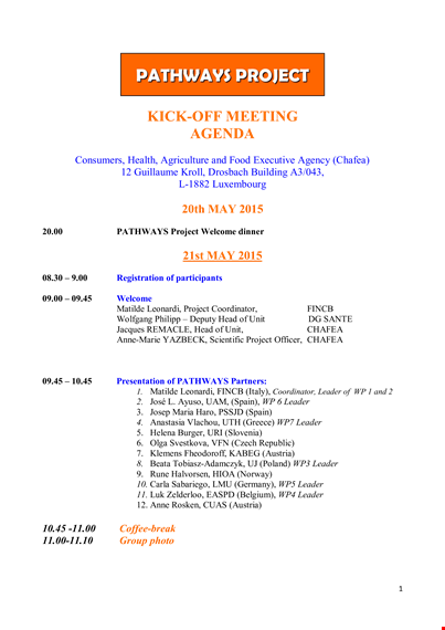 kick off meeting agenda for project template template