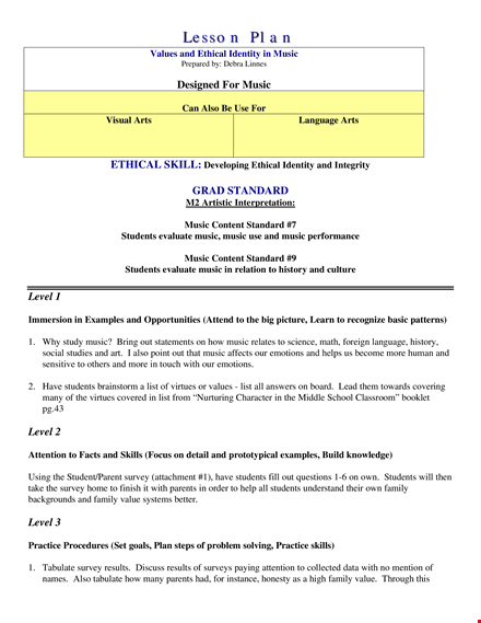 music class lesson plan - engaging students and exploring family values through music template