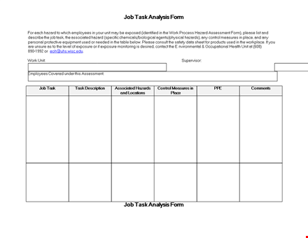 job task analysis form template