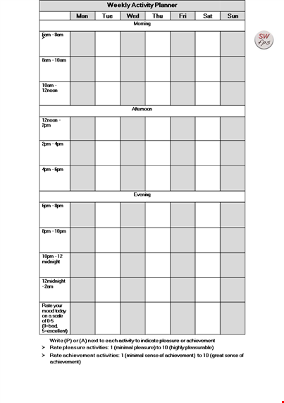 printable weekly activity planner | achieve more with fun activities template