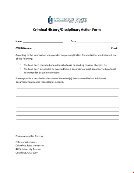criminal history disciplinary action form template