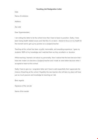 teaching job resignation letter example template