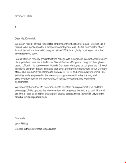 proof of employment letter template for internship program - louis peterson template