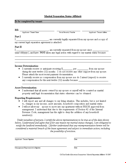 separation agreement template - easily define terms with your spouse template