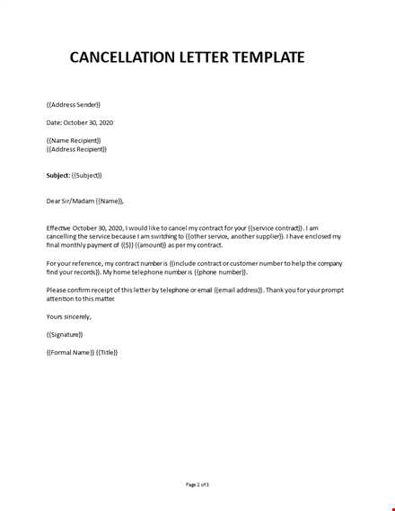 cancellation of contract letter template