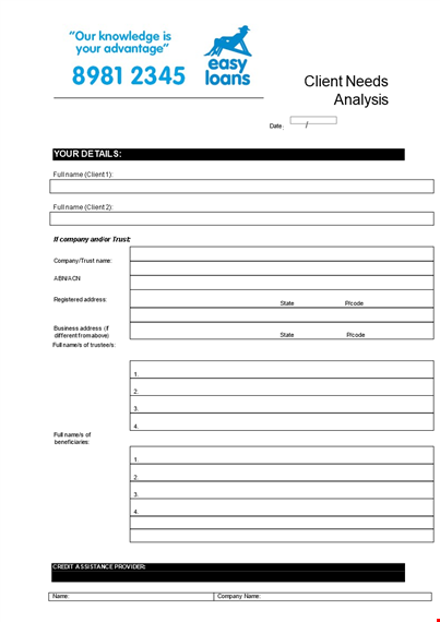 client needs analysis sample template