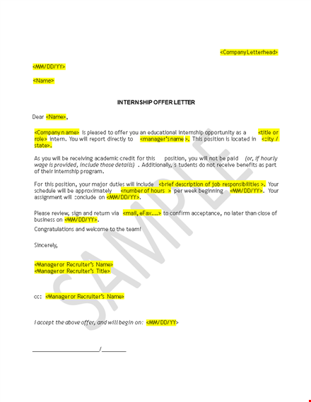 legal internship offer letter - professional advice for intended candidates template