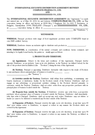 principal distributor distribution agreement | defined terms, rights, and obligations template