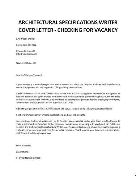 architectural specifications writer cover letter template