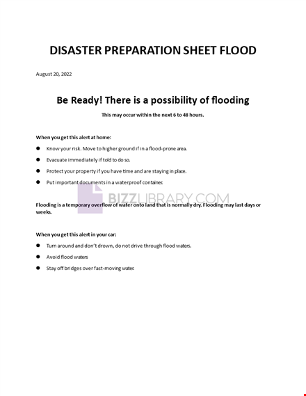 disaster preparation sheet flood template