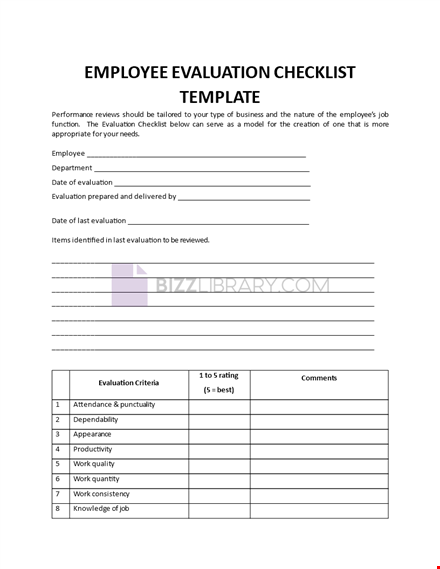 employee evaluation checklist template template