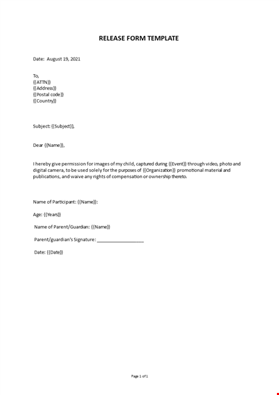 release form template template