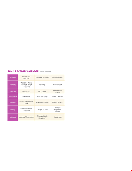 simple activity calendar template for students: organize their schedule effortlessly template