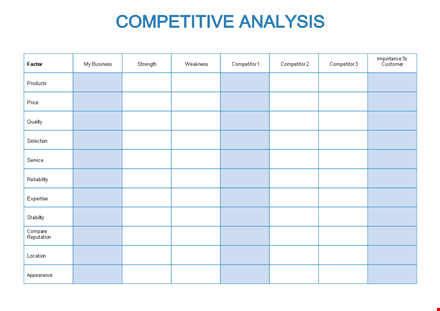 competitor analysis template: analyze your business factors against competition"| company template