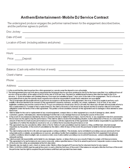 dj service contract template | event client agreement template