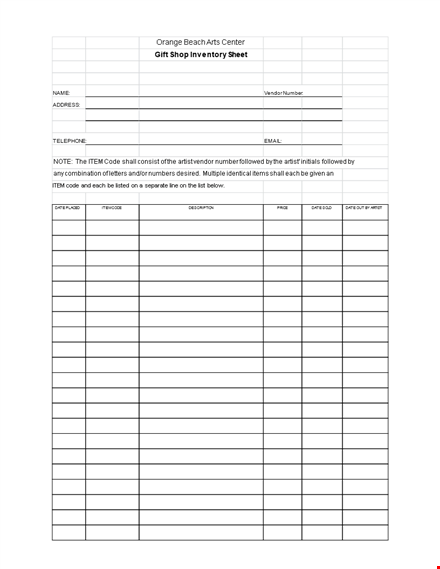 shop inventory template - easily track vendor and item numbers template