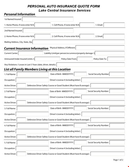 get a personal insurance quote with our easy-to-use quote template template