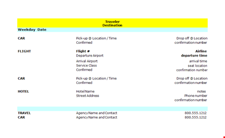 trip itinerary template template