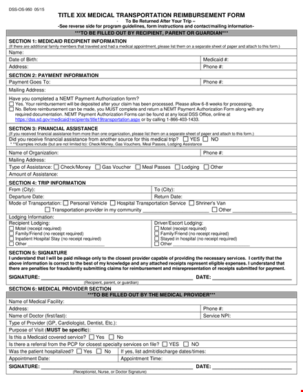 reimbursement form | medical assistance section template