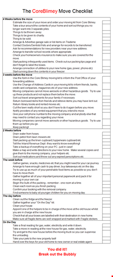 complete moving checklist: before moving day template