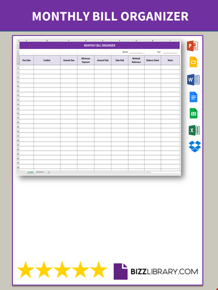 monthly bill organizer template