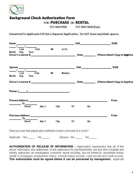 rental background check authorization form: simple application for rental applicant (state) template