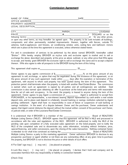 commission agreement template template