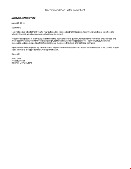 recommendation letter from client template