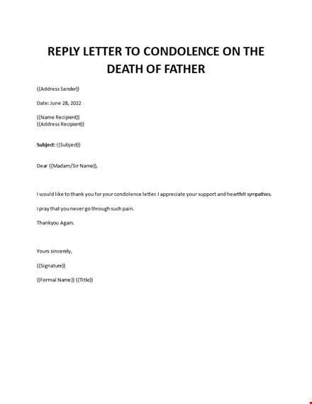 condolence on fathers death reply letter template