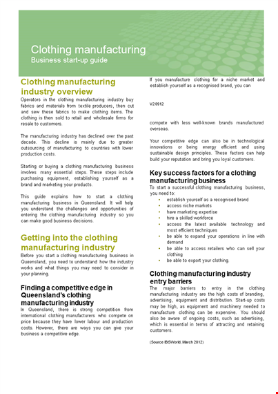 clothing manufacturing business plan template | industry, business & manufacturing template