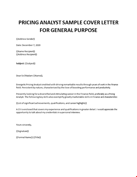 pricing analyst cover letter template