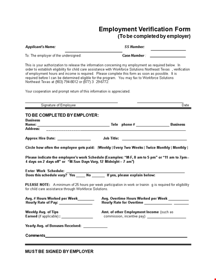 employment verification form for child care - employer required template