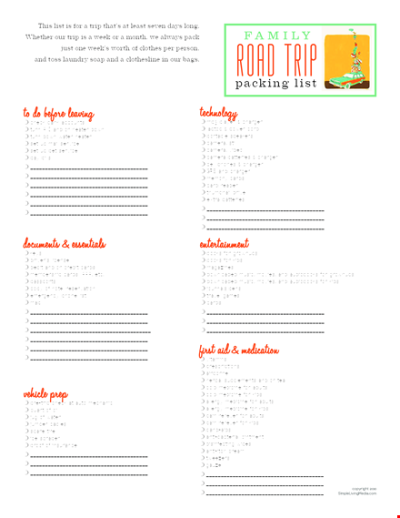 family packing list template for vacation template