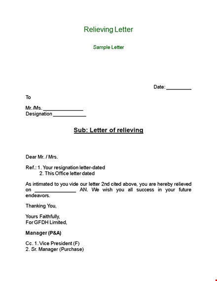 sample relieving letter from manager template
