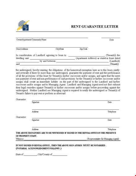 rent guarantee letter template - ensure rental security for landlords template