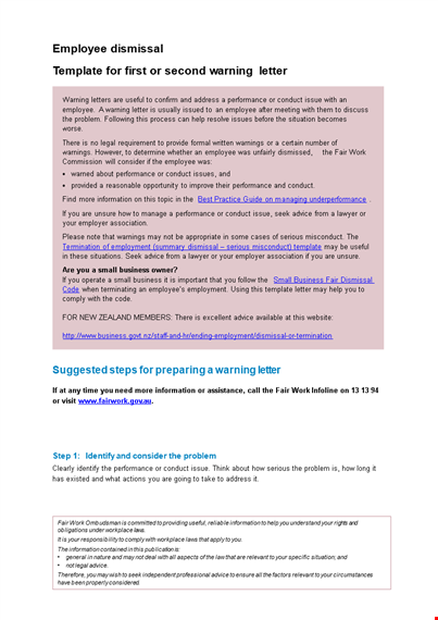 performance meeting: employee warning letter and action plan template