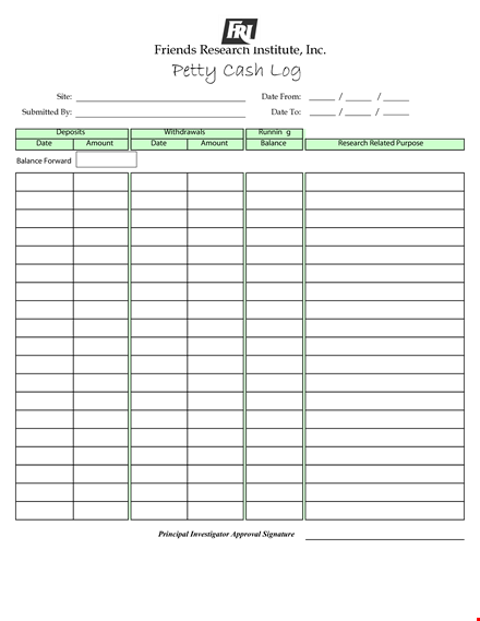 petty cash log - track research, balance & amount with friends template