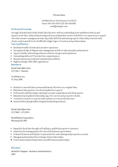 sales executive resume doc template