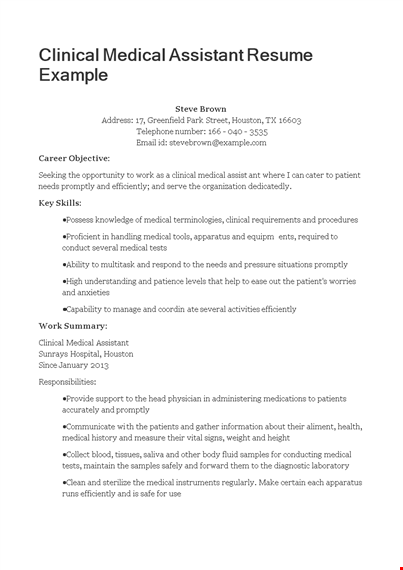 clinical medical assistant resume example template