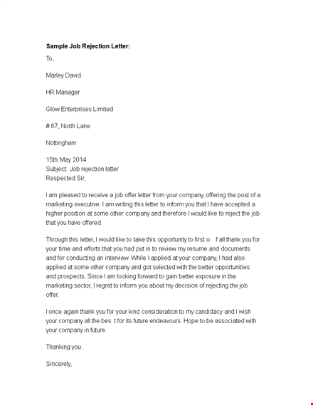 formal job rejection letter template